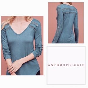 Anthropologie Teal Lace Line Crochet Top